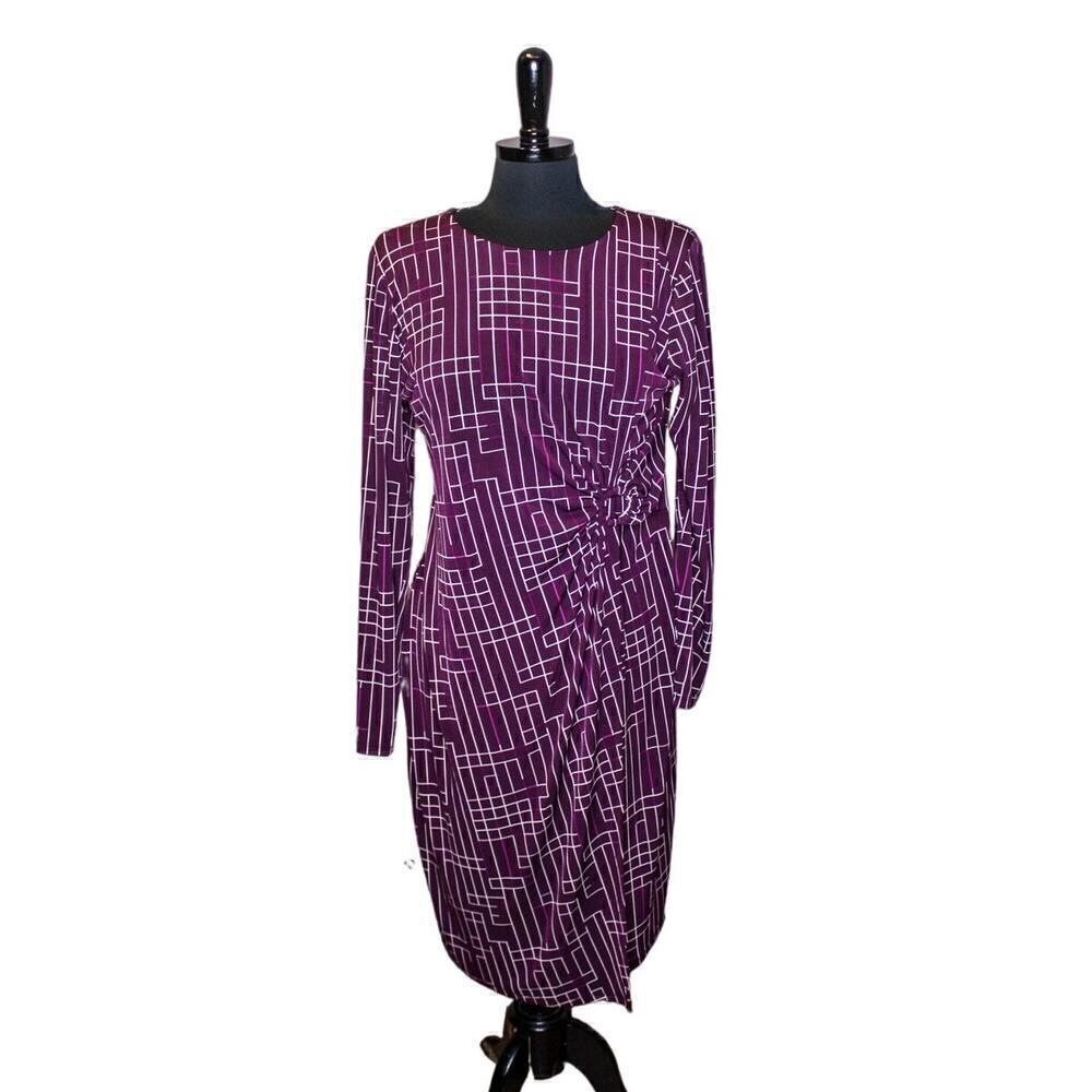 Calvin Klein Midi Dress Long Sleeve Geometric Print Purple Size XL